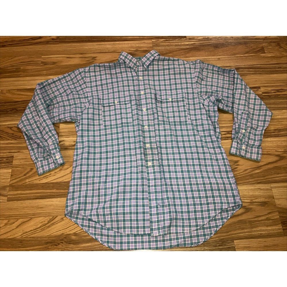 Polo Ralph Lauren Button Up Double Pocket Green Purple Plaid Shirt Men's Size XL